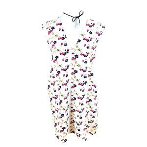 Alex & Alex Dress Cotton Silk Cherry Floral White Red  (S)
